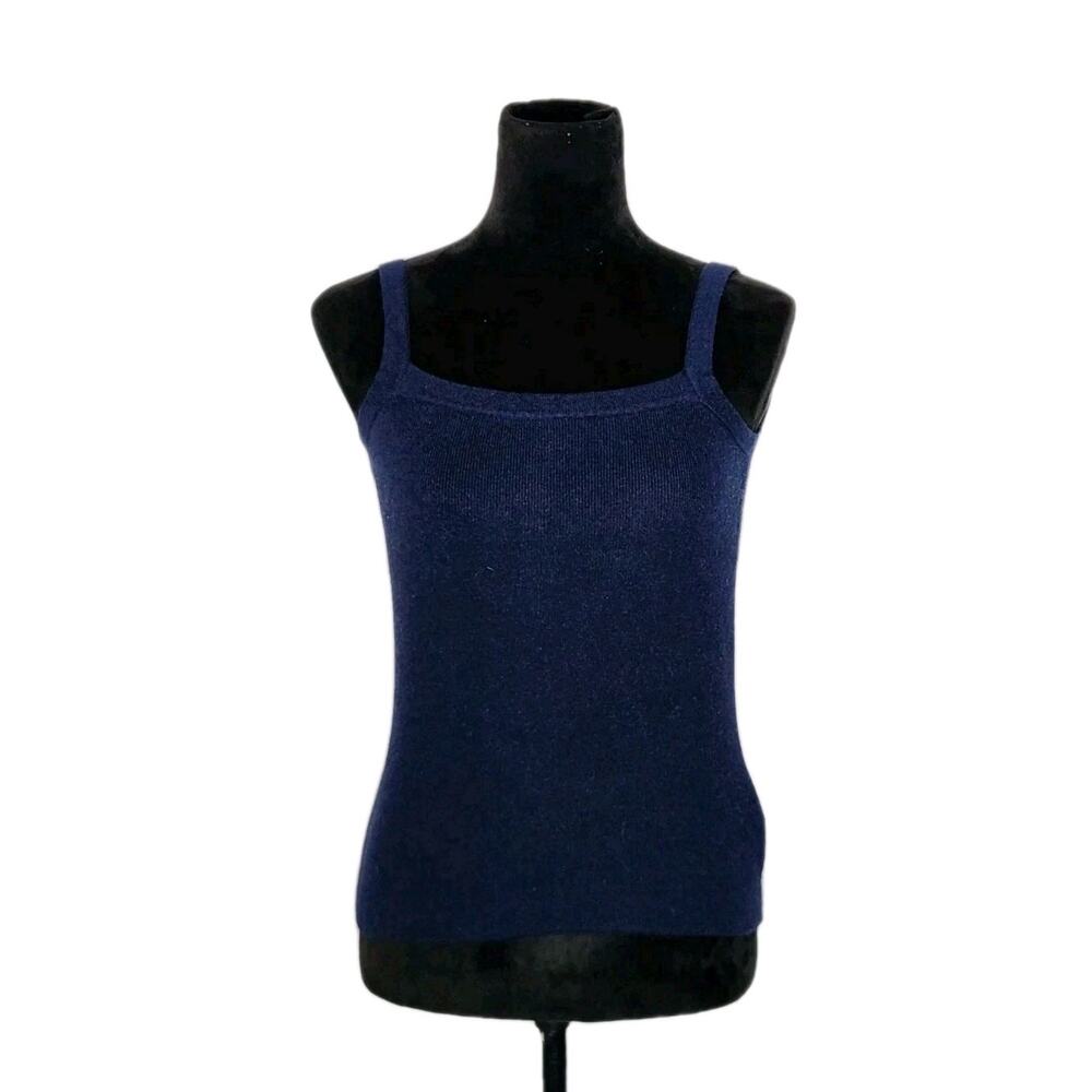 Dana Buchman Navy Ribbed Knit Tank Top Cashmere Blend Cami Sweater Size Small